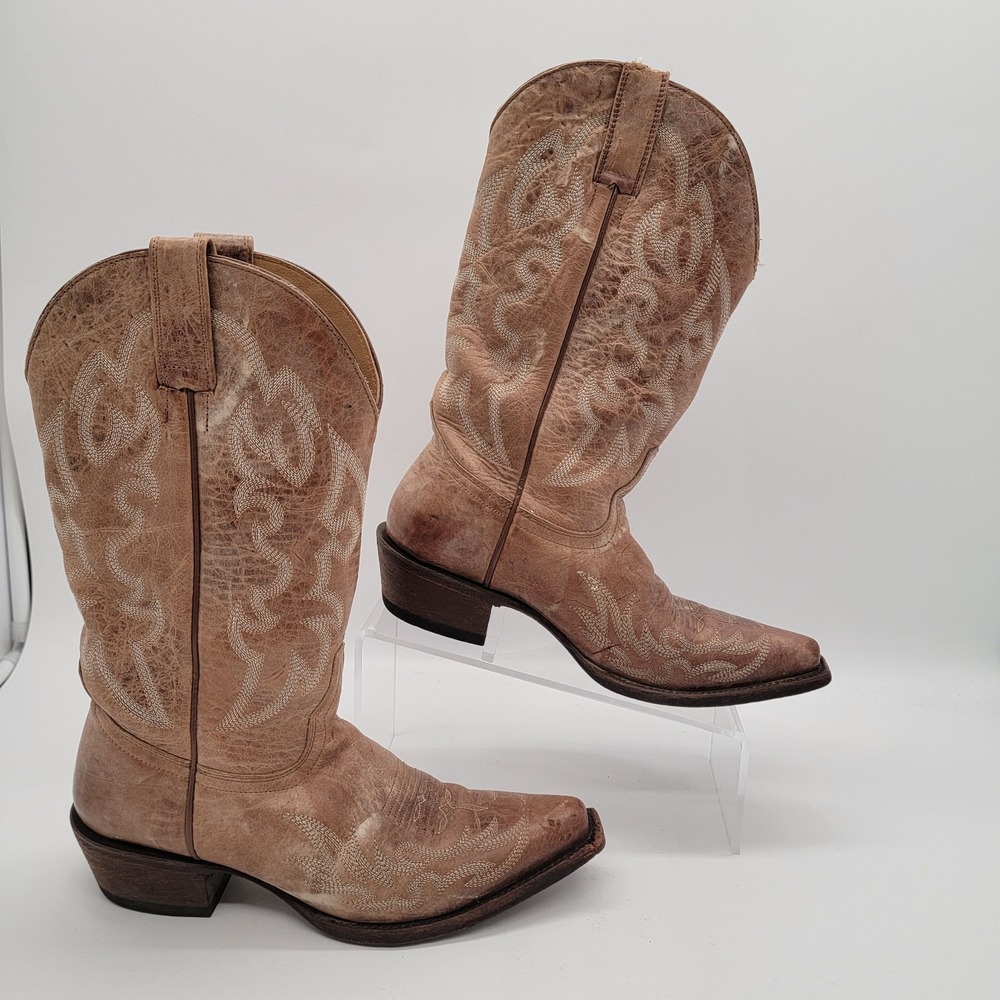 Shyanne Womens Sylvie Dublin Vintage Western Boot Beige Tan Snip Toe - Damaged